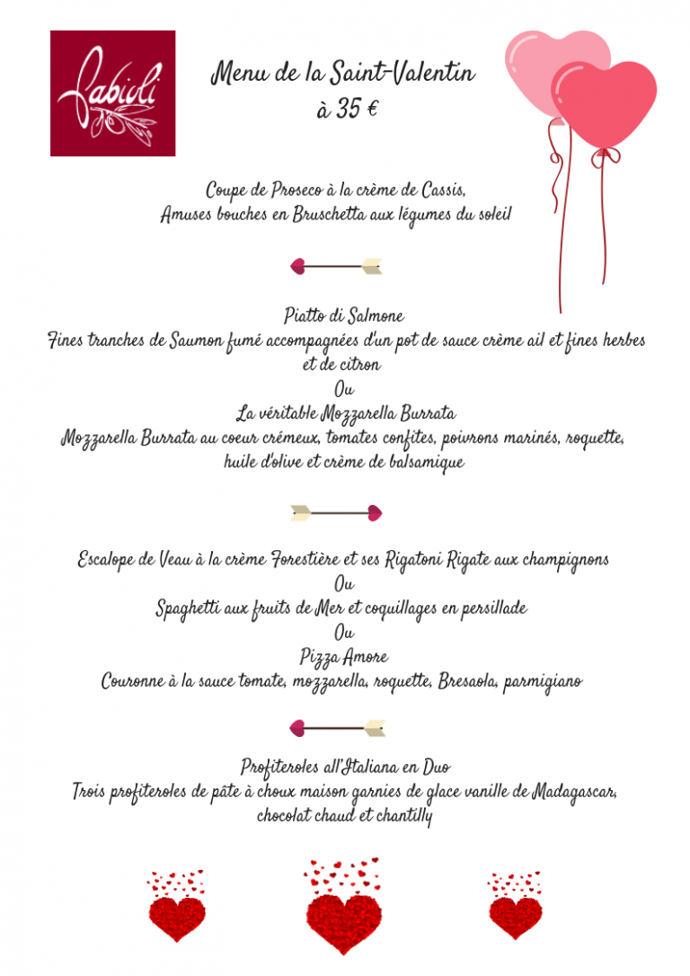 Menu de la Saint Valentin 2019 Fabioli